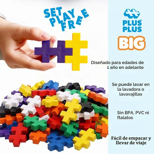 Vista 7 de PLUS PLUS BIG - Set de Juego Abierto - 100 Piezas - Mezcla de Colores Básicos, Juego de Construcción STEM, Piezas de Rompecabezas Grandes