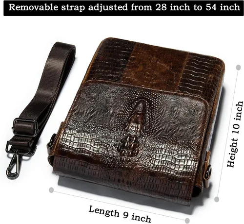 Vista 4 de NIUCUNZH Bolso bandolera de cuero con solapa para hombre pequeño bolso cruzado de hombro novedoso cocodrilo en relieve Café