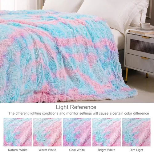 Vista 3 de Exclusivo Mezcla Manta de Cama Mullida de Piel Sintética Tamaño King, Mantas Reversibles Shaggy de Vellón Sherpa Teñido Tie Dye, Mantas Mullidas
