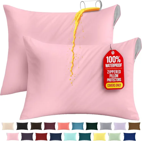 Vista 18 de Utopia Bedding Protector de almohada impermeable, con cremallera, paquete de 2, beige, estándar, funda de almohada a prueba de chinches, de 20 x 26
