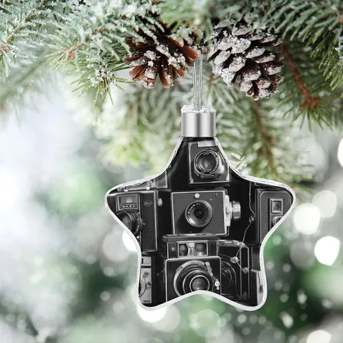 Vista 6 de Retro Cool Camera Collection - Adornos de estrella con forma de estrella, adornos de Navidad colgantes de Navidad, colgante reutilizable