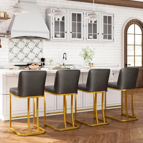 Vista 25 de ALPHA HOME Taburetes de mostrador con respaldos, taburetes de bar de 24 pulgadas para isla de cocina, silla de bar tapizada de piel sintética