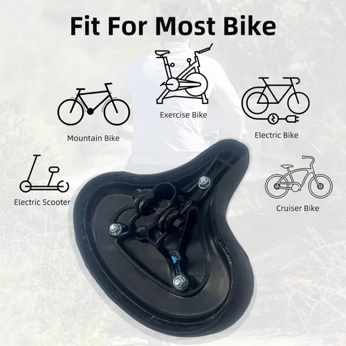 Vista 4 de Asiento de bicicleta de gran tamaño - Sillín de bicicleta ancho y cómodo con espuma viscoelástica, impermeable, negro