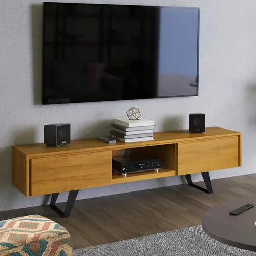 Vista 2 de SIMPLIHOME Lowry - Soporte para TV, consola de madera maciza de mango de 72 pulgadas de ancho en chapa de roble, moderno centro de entretenimiento