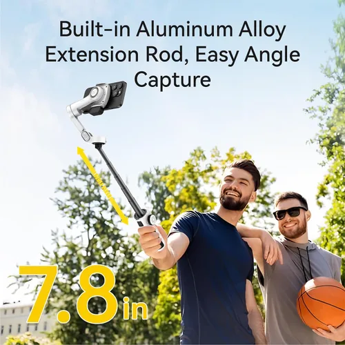 Vista 7 de AOCHUAN Gimbal de teléfono de 3 ejes para iPhone, estabilizador de cardán con seguimiento automático de 360 ° de AI Pan, varilla de extensión