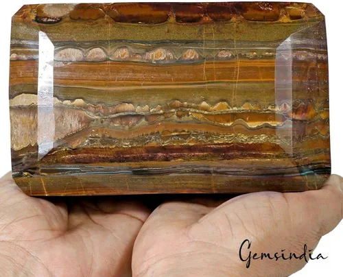 Vista 4 de gemsindia 17500 quilates natural sin tratar ojo de tigre octágono facetado museo grado rara piedra preciosa 6.8 x 4x3.5 pulgadas