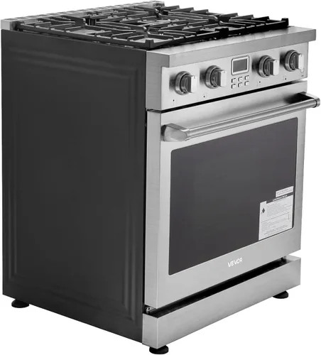 Vista 9 de VEVOR Horno de Cocina a Gas, 30 Pulgadas de Ancho, Estufa y Horno Independiente de Acero Inoxidable con 4 Quemadores Sellados en la Superficie