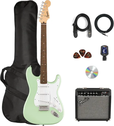 Vista 10 de Paquete Fender Squier Affinity Stratocaster Edición Limitada con amplificador Frontman 10G, estuche, cable de instrumento, correa, púas y DVD