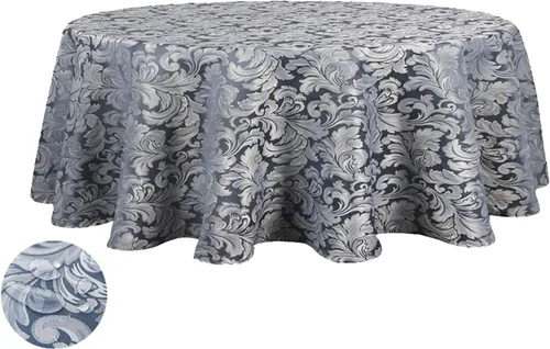 Vista 8 de Tektrum Mantel redondo de damasco jacquard de 70 pulgadas, resistente al agua, a prueba de derrames, resistente a las manchas, sin arrugas, ideal