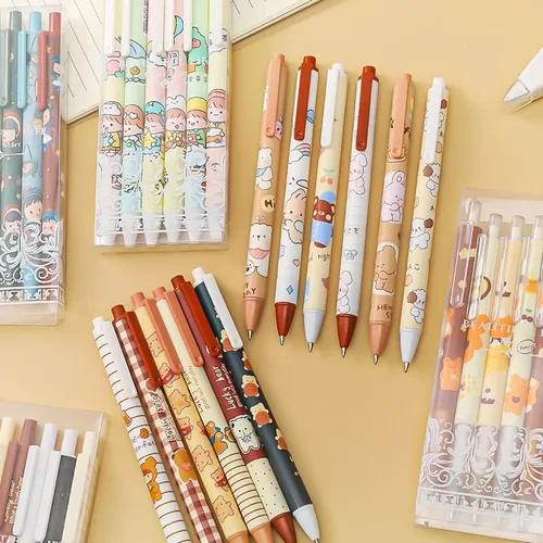 Vista 2 de 6 bolígrafos Kawaii de gel retráctiles, bonitos bolígrafos de gel con punta bala estética, suministros de oficina para estudiantes creativos