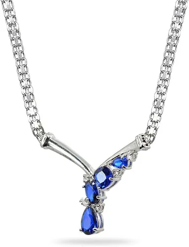 Vista 2 de B. BRILLIANT Collar de plata de ley con piedras preciosas auténticas o simuladas y topacio blanco, cadena de malla de cóctel en V
