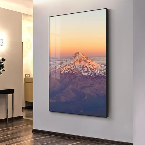 Vista 2 de Impresiones en lienzo Cartel de la naturaleza Cuadros de paisaje de las montañas del pico de la nieve del amanecer . Impresiones en lienzo Arte