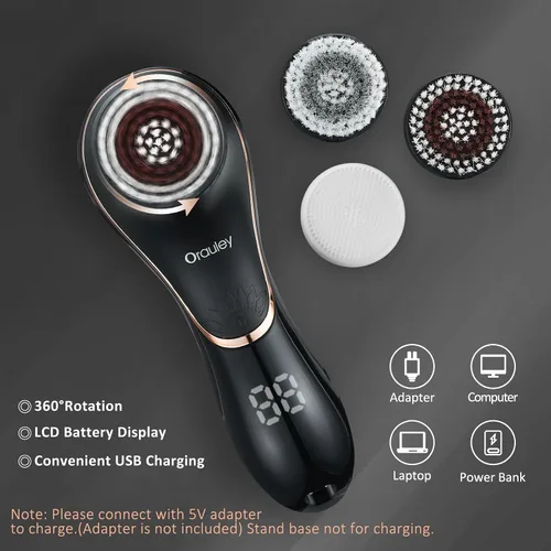 Vista 4 de Cepillo de limpieza facial, limpiador facial eléctrico recargable, IPX-7, limpiador giratorio impermeable para exfoliación, masaje y limpieza