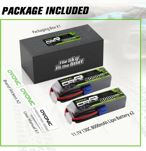 Vista 6 de OVONIC 3S LiPo Batería 8000mAh 11.1V 130C RC Batería con conector EC5 (paquete de 2)