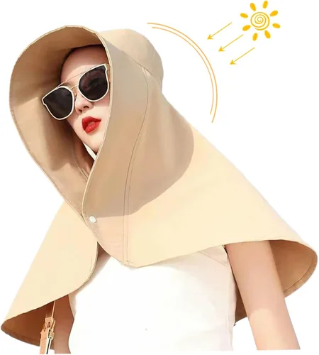 Vista 2 de Sombrero de sol para mujer, sombrero de sol de ala ancha con solapa para el cuello, sombreros de pesca con protección UV, sombrero de sol para mujer