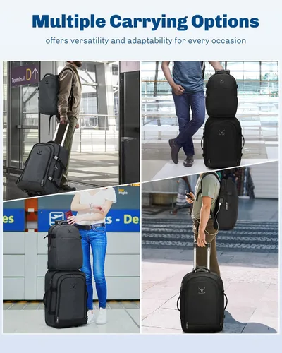 Vista 6 de Hynes Eagle Mochila de viaje 2 en 1 de 22 pulgadas, equipaje de mano de 63L, mochila con ruedas para hombres y mujeres con cubos de embalaje, juego