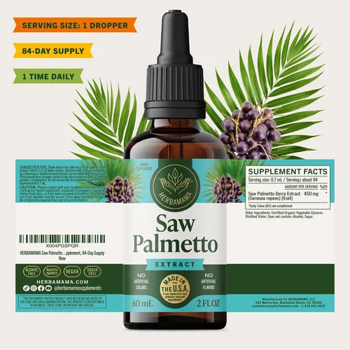 Vista 8 de HERBAMAMA Saw Palmetto Extract - Suplemento de hierbas para el cabello y la salud urinaria - Fórmula de bienestar diario para hombres y mujeres