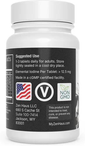 Vista 4 de Zen Haus 12,5 mg con selenio (como selenometionina) y más - 200 tabletas - Thyroid Plus Immune Support - Tabletas de yodo de alta potencia