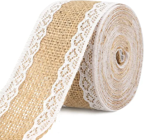Vista 5 de jijAcraft Rollo de cinta de arpillera de yute natural, 2 pulgadas x 5.5 yardas, cinta de arpillera de encaje blanco rústico para manualidades, Cinta
