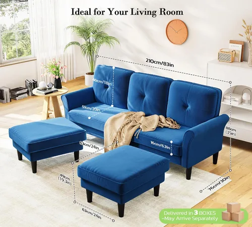 Vista 2 de Kidirect Sofá modular pequeño, sofá en forma de U de 83 pulgadas, cómodos sofás de terciopelo para sala de estar, sofá modular de instalación sin