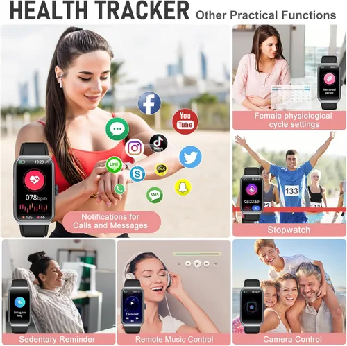 Vista 5 de Rastreador de actividad física con frecuencia cardíaca 24/7, oxígeno en sangre, rastreador de sueño, reloj de fitness impermeable, rastreador