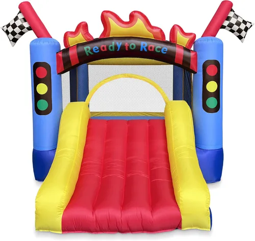 Vista 2 de Cloud 9 Casa inflable de la despedida y el soplador, gorila del tema de la pista del coche de carreras para los niños con la diapositiva y la gran
