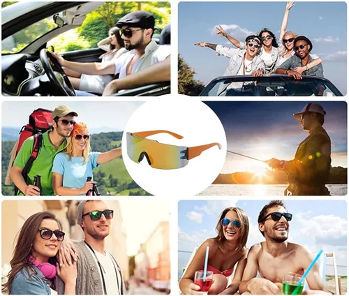 Vista 7 de YAMEIZE Gafas de sol envolventes de una pieza, protección futurista sin montura con protección UV, gafas de sol deportivas para mujeres y hombres