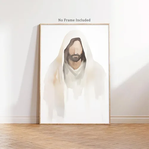 Vista 2 de Arte de pared de acuarela de Jesús, pintura en lienzo cristiano, imágenes de las Escrituras, decoración de pared, póster con versículos bíblicos