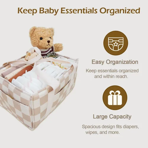 Vista 5 de Organizador de pañales para bebé, elegante cesta de almacenamiento para artículos esenciales para recién nacidos y estación de pañales