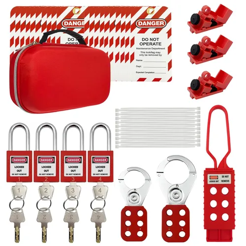 Vista 10 de Kit de etiquetado de bloqueo eléctrico: kits de etiquetas de bloqueo para el cumplimiento de OSHA con cerrojos, cerraduras universales