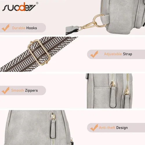 Vista 7 de SUOSDEY Sling Bags for Women Crossbody Leather Sling Backpack Chest Bag Shoulder Bags for Casual Traveling Hiking Cycling