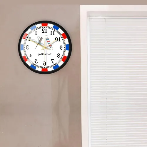 Vista 7 de Reloj de pared de metal para peluquería de 12 pulgadas, estilo retro, para peluquería, herramientas de peluquería, silencioso, sin tictac, funciona