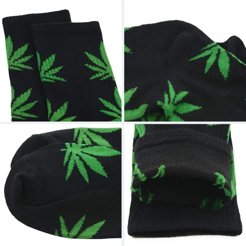 Vista 2 de Zando Marihuana Weed Leaf Unisex Impreso Algodón Colorido Deportes Comodidad High Crew Calcetines Calcetines Atléticos