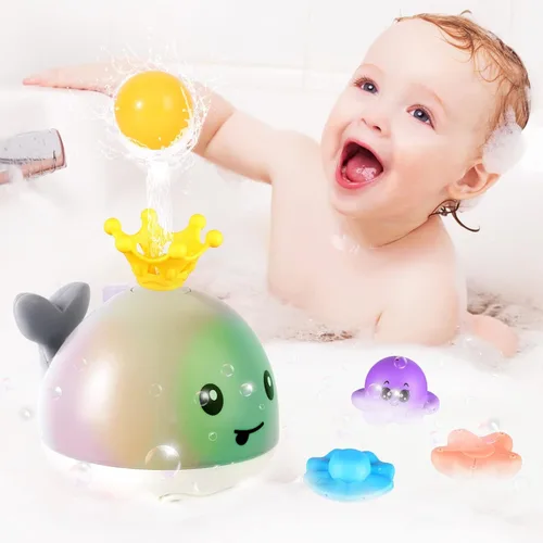 Vista 6 de Gigilli - Juguete de baño de ballena, para bebés de 6 a 18 meses, rociador de agua iluminado de juguete, para niños pequeños de 1 a 4 años, regalos