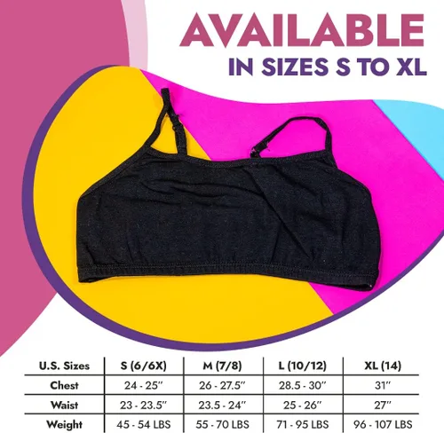 Vista 7 de Popular Sujetador de entrenamiento de algodón para niñas, brasier de entrenamiento para niñas con correas ajustables. Paquete de brasier de algodón.