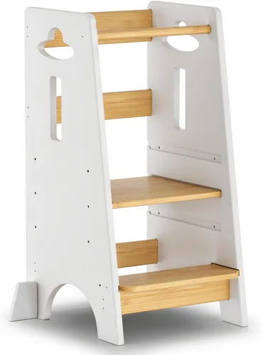 Vista 15 de COSYLAND - Taburete de pie para niños ajustables en altura - Taburete de cocina para niños súper estable con panel protector - Taburete de cocina