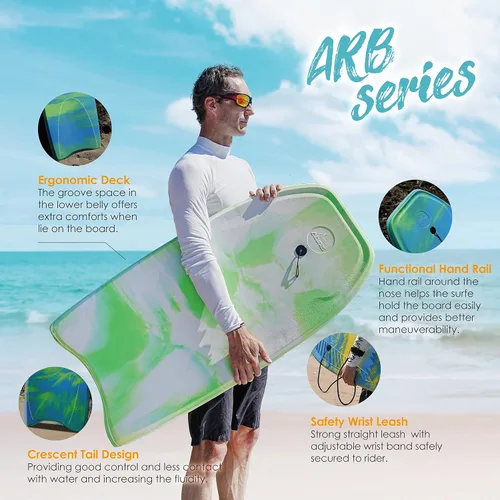 Vista 2 de ATUNAS Tablas de cuerpo, 33 a 43 pulgadas, bodyboard para playa con correa de muñeca, espuma sólida de PE/EVA impermeable de celda cerrada, surf