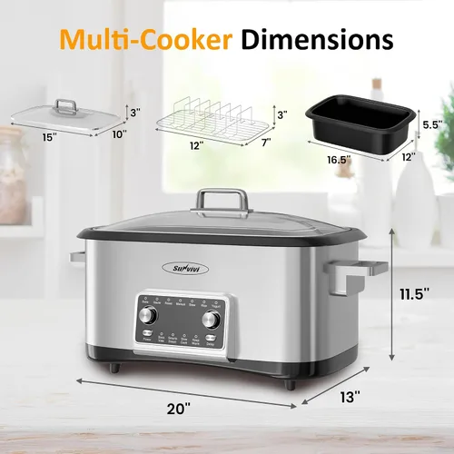 Vista 5 de Sunvivi Olla de cocción lenta de 8 cuartos de galón, horno asador, multi-cocción programable 12 en 1 con calentador de alimentos, temporizador