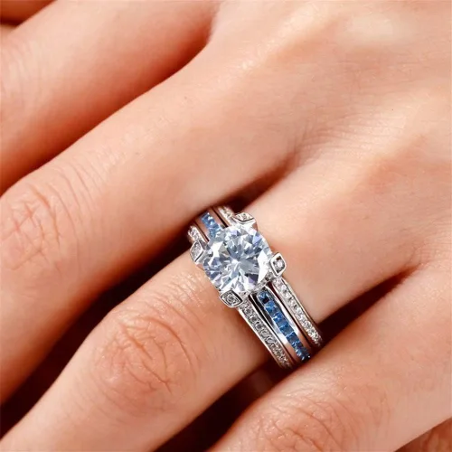 Vista 5 de Jeulia - Anillo de plata de ley con circonitas intercambiables para mujer, para boda, compromiso, aniversario