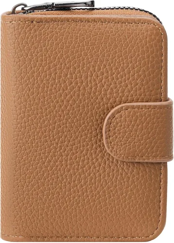 Vista 11 de FALAN MULE Cartera de Cuero para Tarjetas de Crédito con Bloqueo RFID Pequeña para Mujeres con Muñequera, Azul claro, Vintage