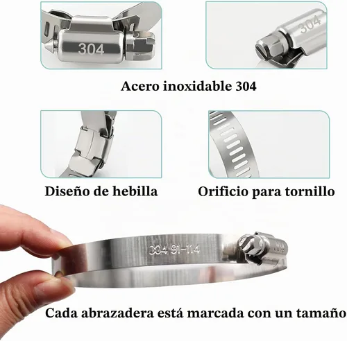 Vista 4 de Dianrui 6 piezas 6 pulgadas + 4 pulgadas Abrazaderas de manguera de acero inoxidable 304 Abrazaderas de conducto Abrazadera de ventilación seca