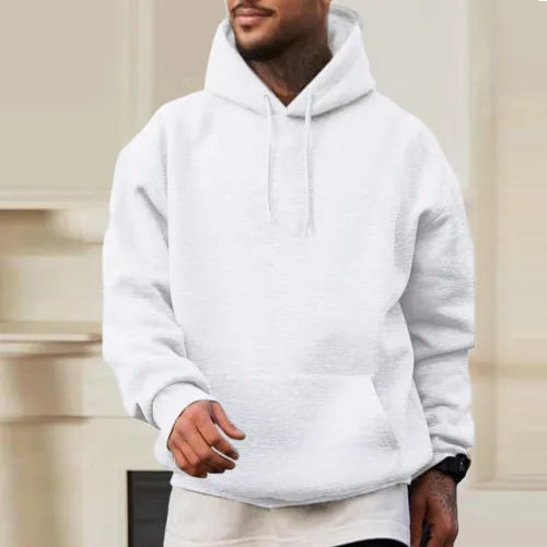 Vista 10 de Sudadera con capucha de algodón para hombre y mujer, sudadera casual de manga larga con cordón Azul marino