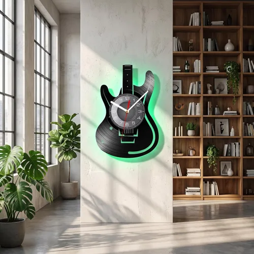 Vista 9 de Reloj de pared de guitarra de 12 pulgadas con 7 modos luminosos, regalo Con luz