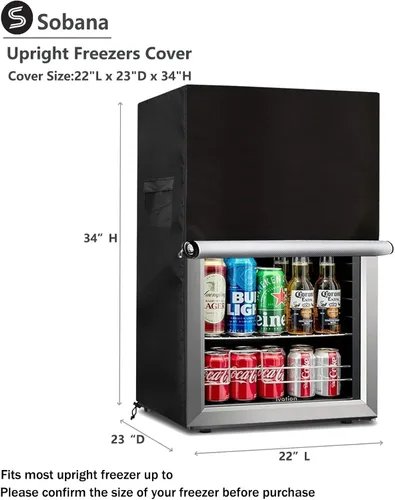 Vista 2 de Cubierta vertical para congelador, funda impermeable para refrigerador al aire libre con doble cremallera para mini congelador compacto 3.0 cúbicos