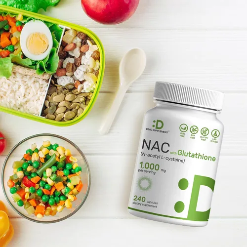 Vista 5 de Suplemento DEAL NAC (N-Acetil Cisteína) 1,000mg por porción con glutatión reducido, 240 cápsulas – Apoyo antioxidante para la salud inmune, pulmonar