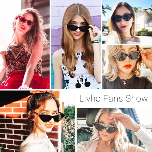 Vista 5 de Livhò Gafas de sol retro vintage angostas ojo de gato para mujer, con marco de plástico