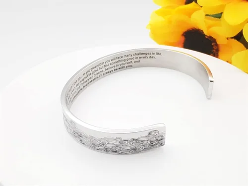 Vista 325 de Pulseras inspiradoras para mujer, joyería de acero inoxidable, con refranes, pulsera motivacional con mensaje oculto, pulseras grabadas para mejor