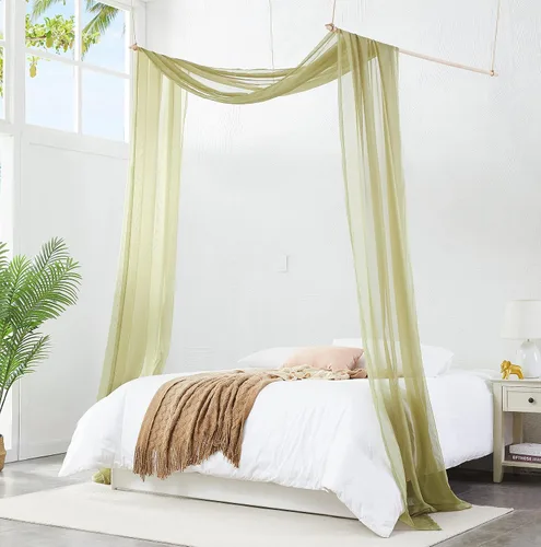 Vista 14 de Warm Home Designs Cortinas de Dosel de Cama Beige de 55 x 144 Pulgadas. Nuestras Cortinas de Cama con Dosel Individual Funcionan Muy Bien como Dosel
