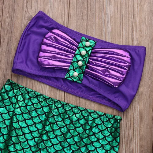Vista 3 de Conjunto de traje de baño para niñas y niños con cola de sirena