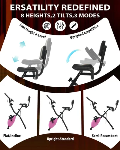 Vista 3 de Merax Bicicleta estática plegable, 3 en 1, bicicleta estática magnética para el hogar con resistencia de 16 niveles, bicicleta de ciclismo vertical